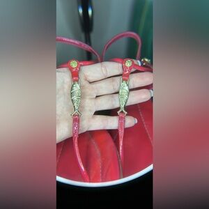 Red vintage Tory Burch sz 8 Sandals with Gold fish Accents